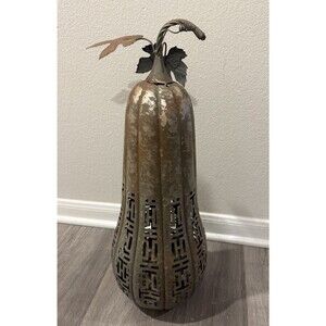 VTG rustic Metal Pumkins Lantern Cut Work Patterns Let Light Go Through 24”H*8”L
